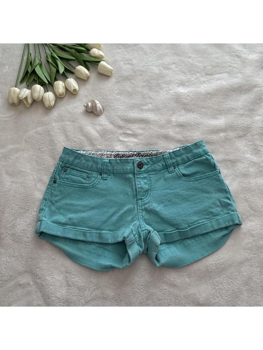 Papaya teal low rise y2k denim shorts